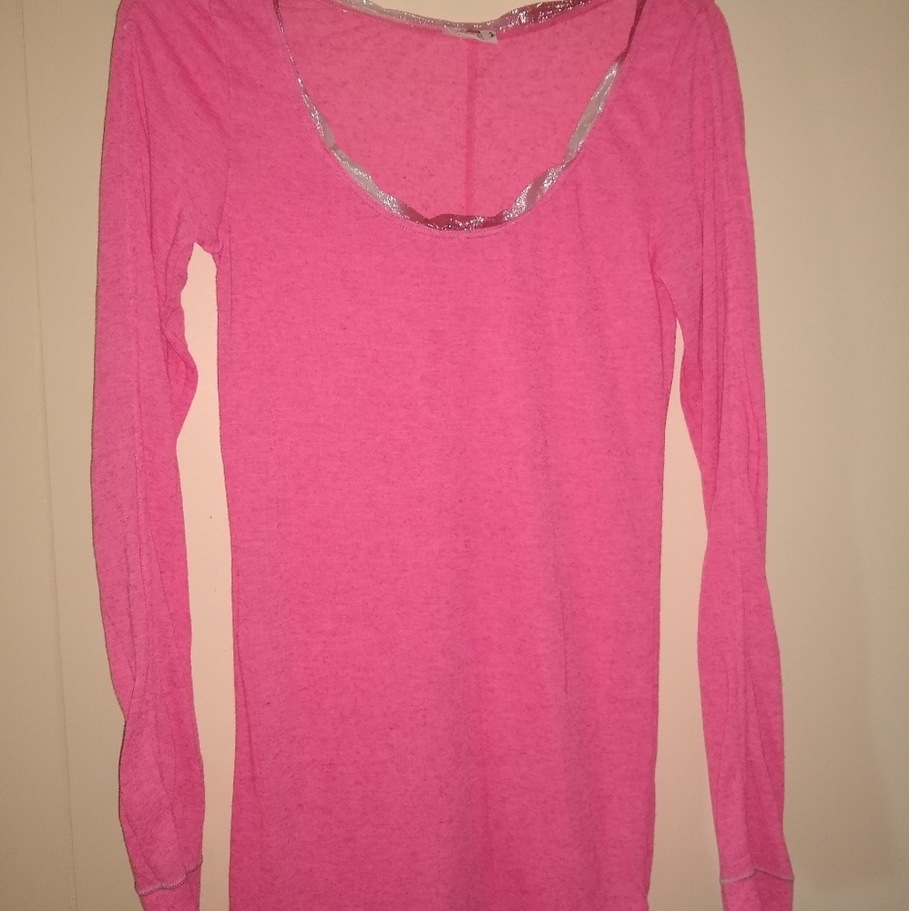 Free People Long Sleeve pink and silver tee
